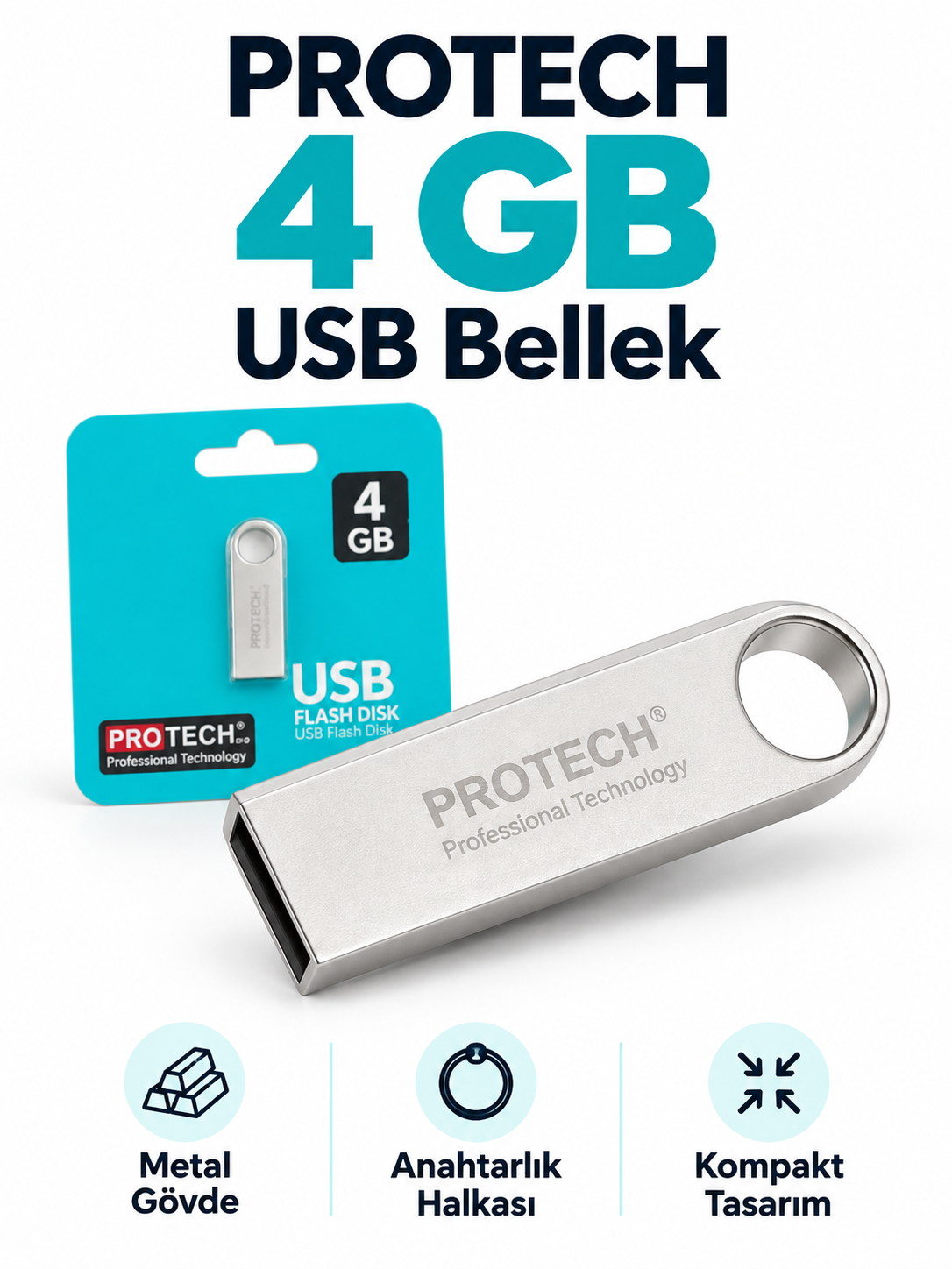 008 protech 4gb usb PROTECH 4 GB metal USB bellek ürün bannerı