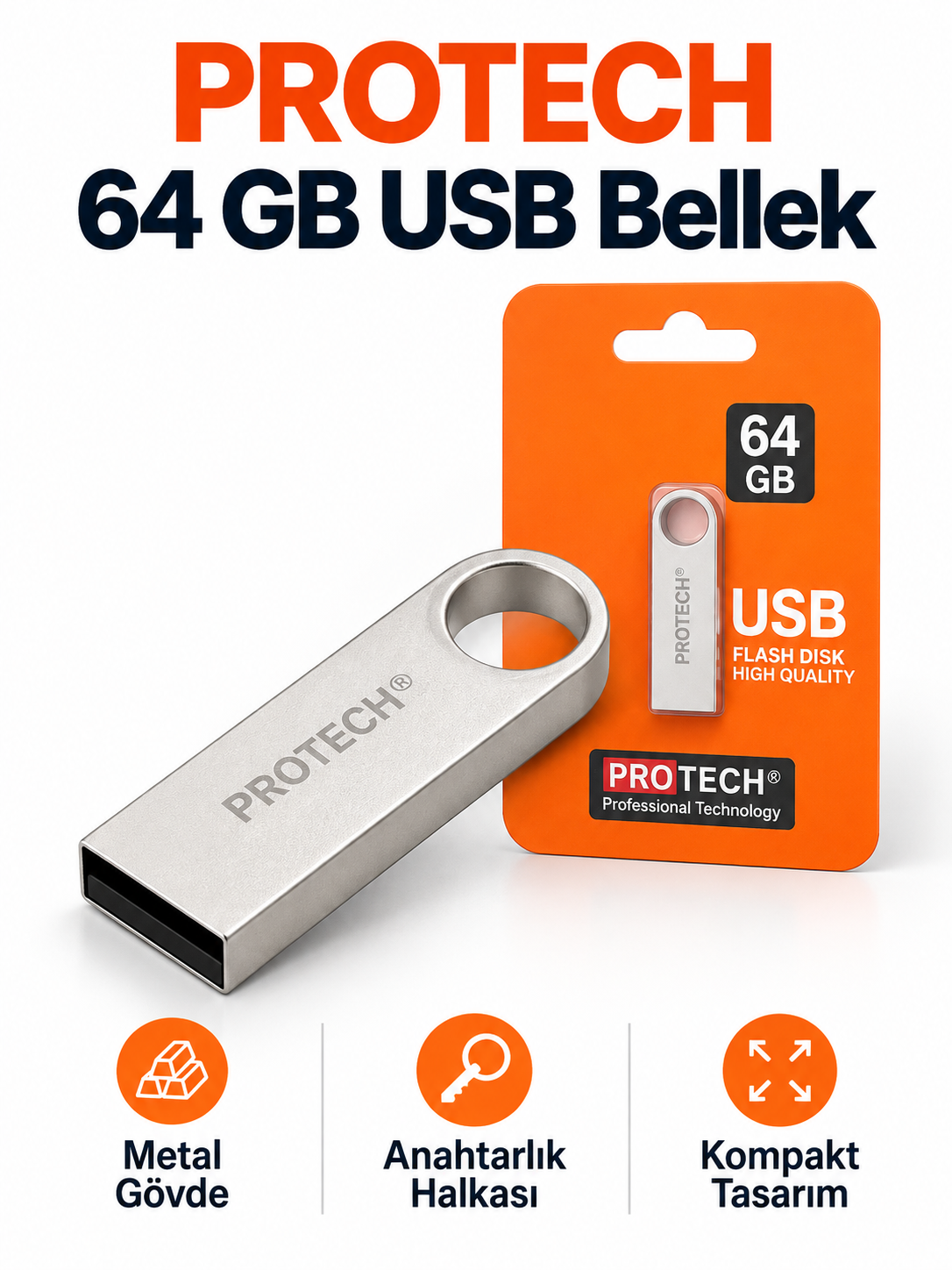 011 protech 64gb usb PROTECH 64 GB metal USB bellek ürün bannerı