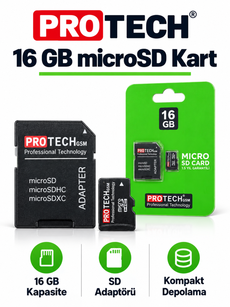 PROTECH 16 GB microSD hafıza kartı ürün bannerı