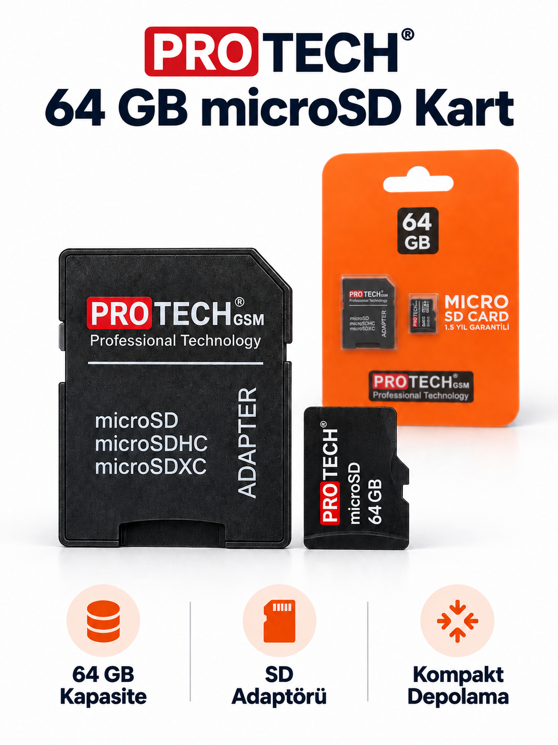014 protech 64gb microsd PROTECH 64 GB microSD hafıza kartı ürün bannerı