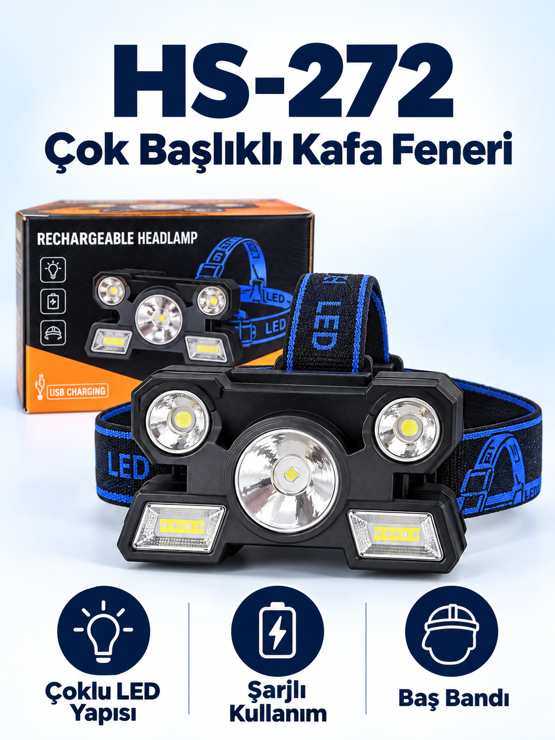 HS-272 Şarjlı Çok LED’li Kafa Feneri – COB Aydınlatmalı Ayarlanabilir Baş Bantlı HS-272 Şarjlı Çok LED’li Kafa Feneri – COB Aydınlatmalı Ayarlanabilir Baş Bantlı