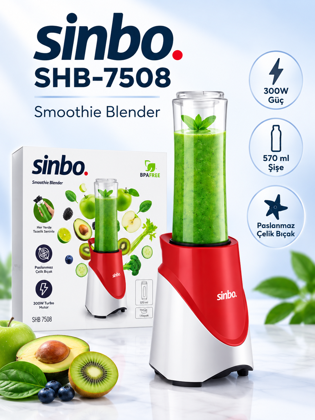 Sinbo SHB-7508 300W Smoothie Blender | YILDIRIM PLUS Sinbo SHB7508 smoothie blender ürün bannerı