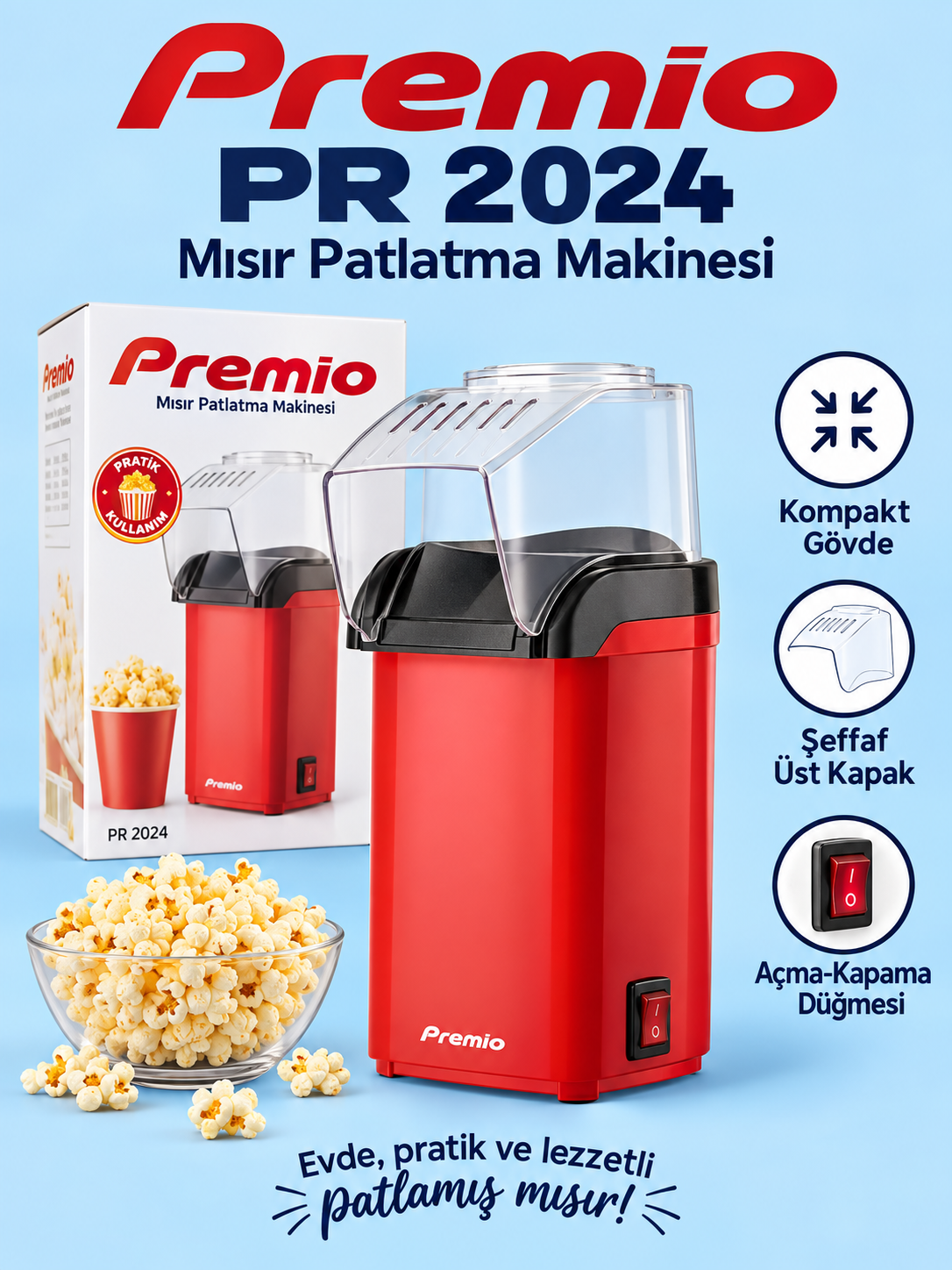 Premio PR 2024 Mısır Patlatma Makinesi Kompakt Popcorn Makinesi Premio PR 2024 Mısır Patlatma Makinesi ürün bannerı