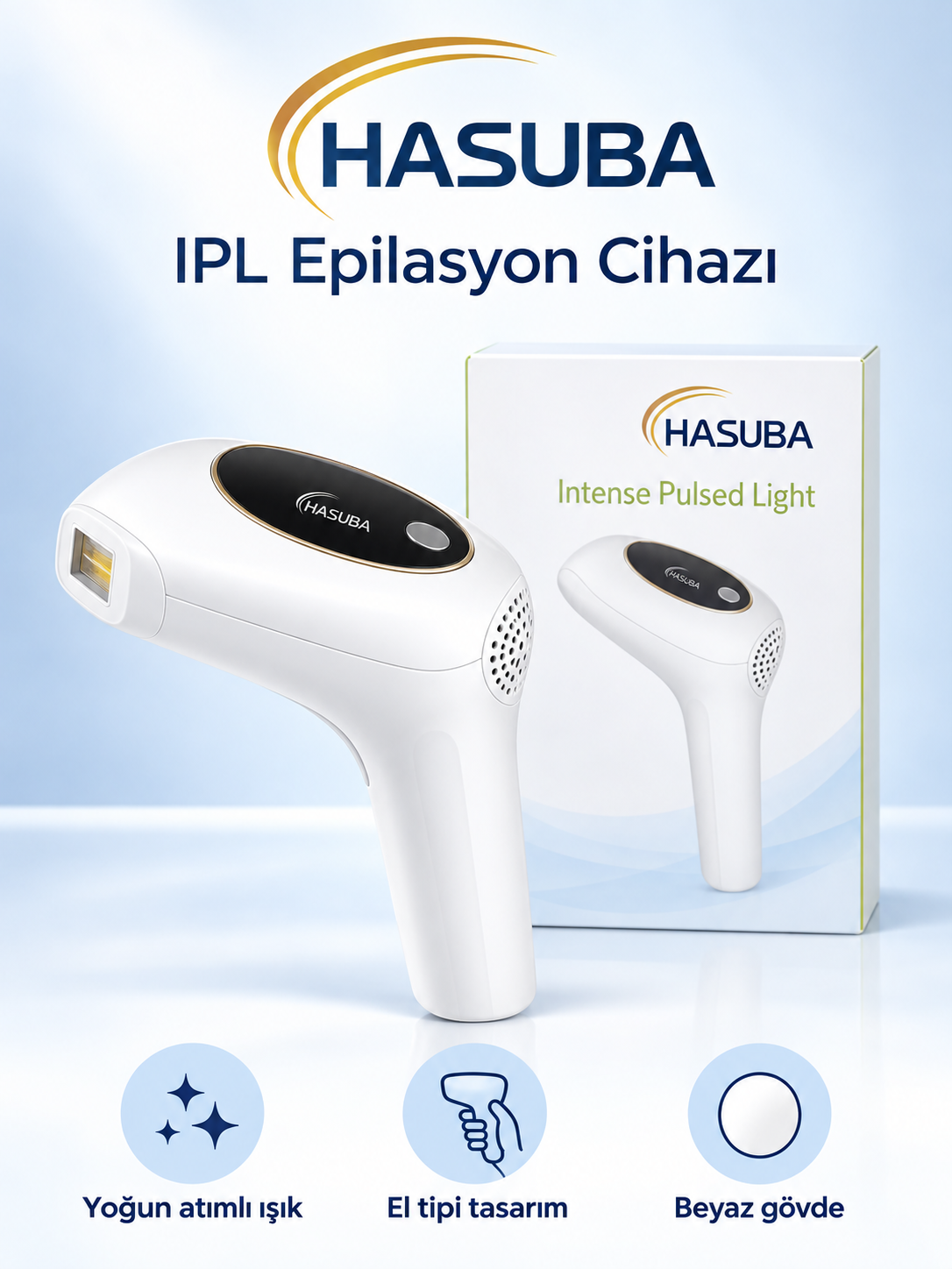 HASUBA IPL Epilasyon Cihazı – Yoğun Atımlı Işık Teknolojili, Beyaz El Tipi HASUBA Beyaz El Tipi IPL Epilasyon Cihazı ürün bannerı