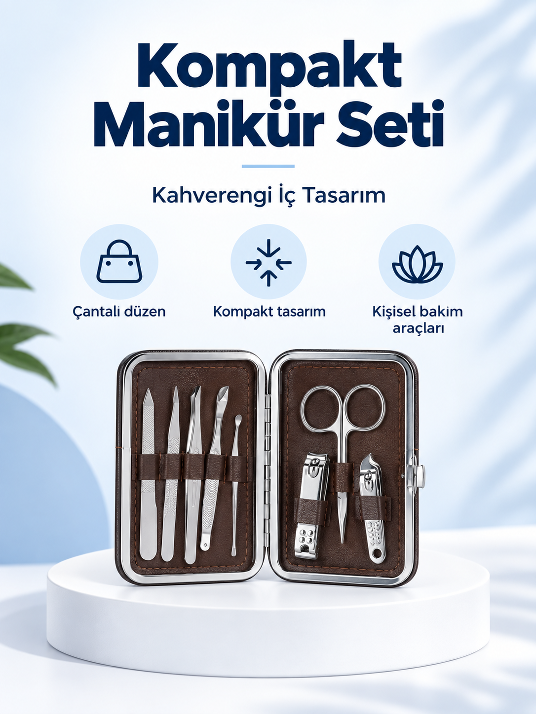 Kompakt Çantalı Manikür ve Pedikür Seti – Kahverengi İç Tasarım, Metal Bakım Aletleri Kahverengi İç Tasarımlı Kompakt Çantalı Manikür Seti ürün bannerı