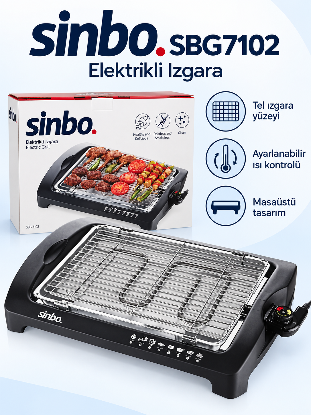 Sinbo SBG7102 Ayarlanabilir Isı Kontrollü Elektrikli Izgara ürün bannerı Sinbo SBG7102 Ayarlanabilir Isı Kontrollü Elektrikli Izgara ürün bannerı