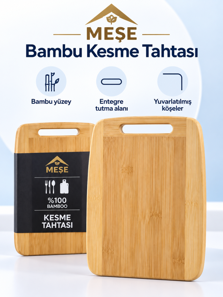 Meşe Entegre Tutma Alanlı Bambu Kesme Tahtası ürün bannerı