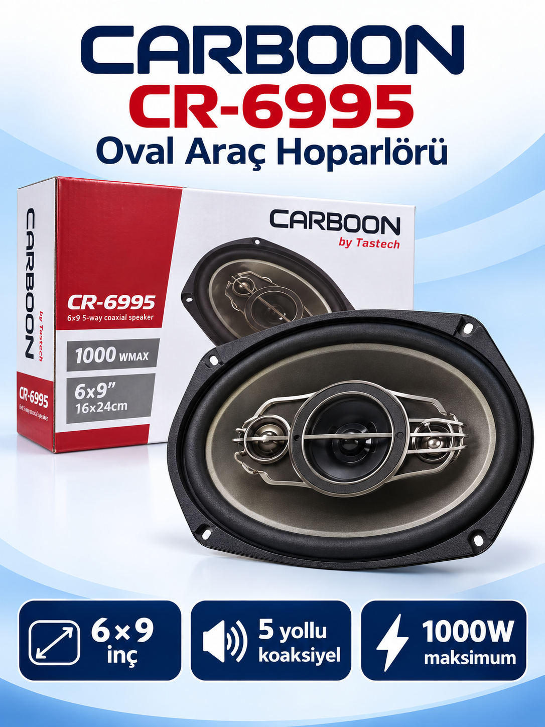 Carboon CR-6995 6x9 İnç 5 Yollu Oval Araç Hoparlörü Carboon CR-6995 6x9 İnç 5 Yollu Oval Araç Hoparlörü ürün bannerı