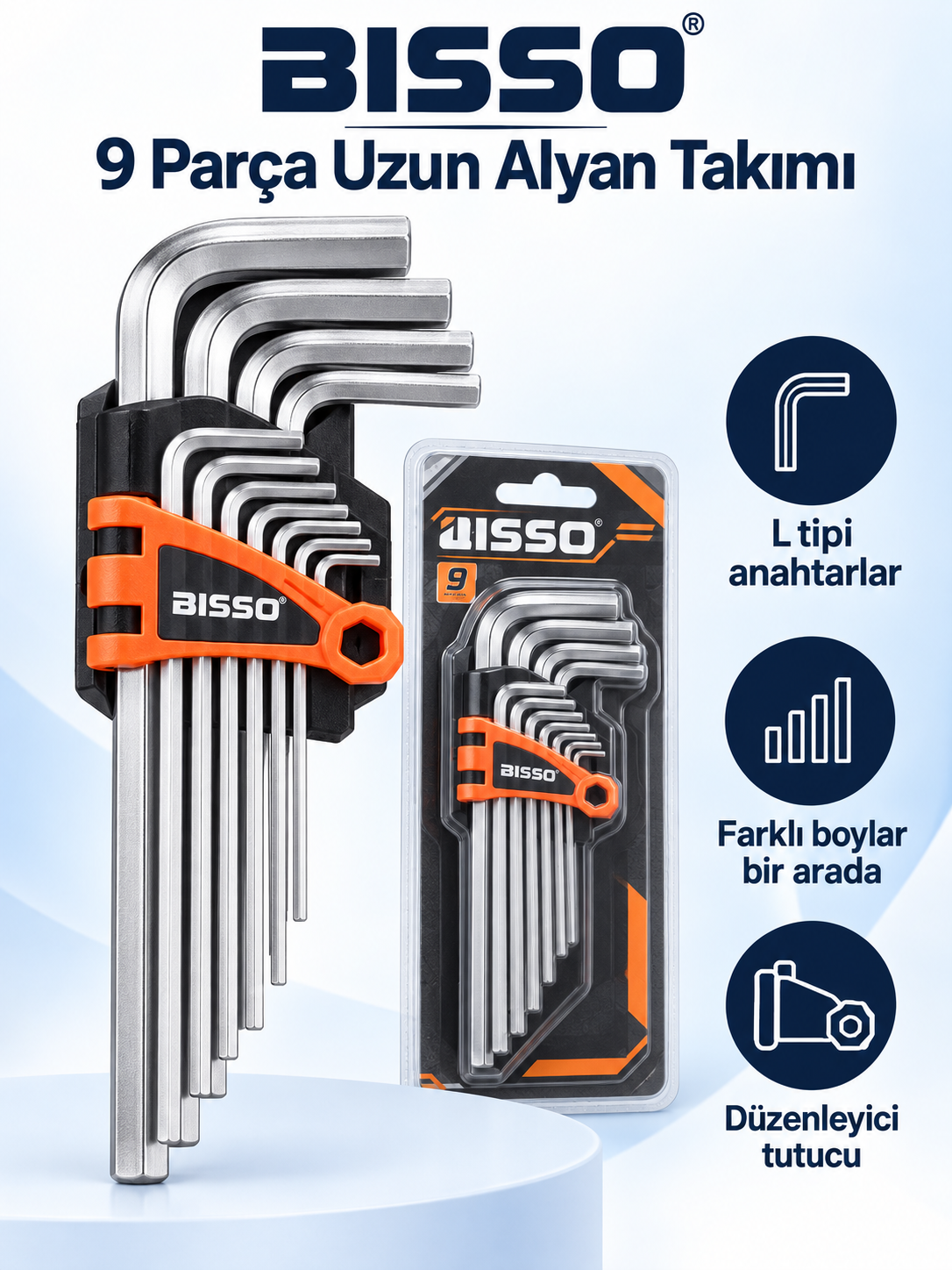 BISSO 9 Parça Uzun L Tipi Alyan Anahtar Takımı – Düzenleyici Tutuculu BISSO 9 Parça Uzun Alyan Takımı ürün bannerı