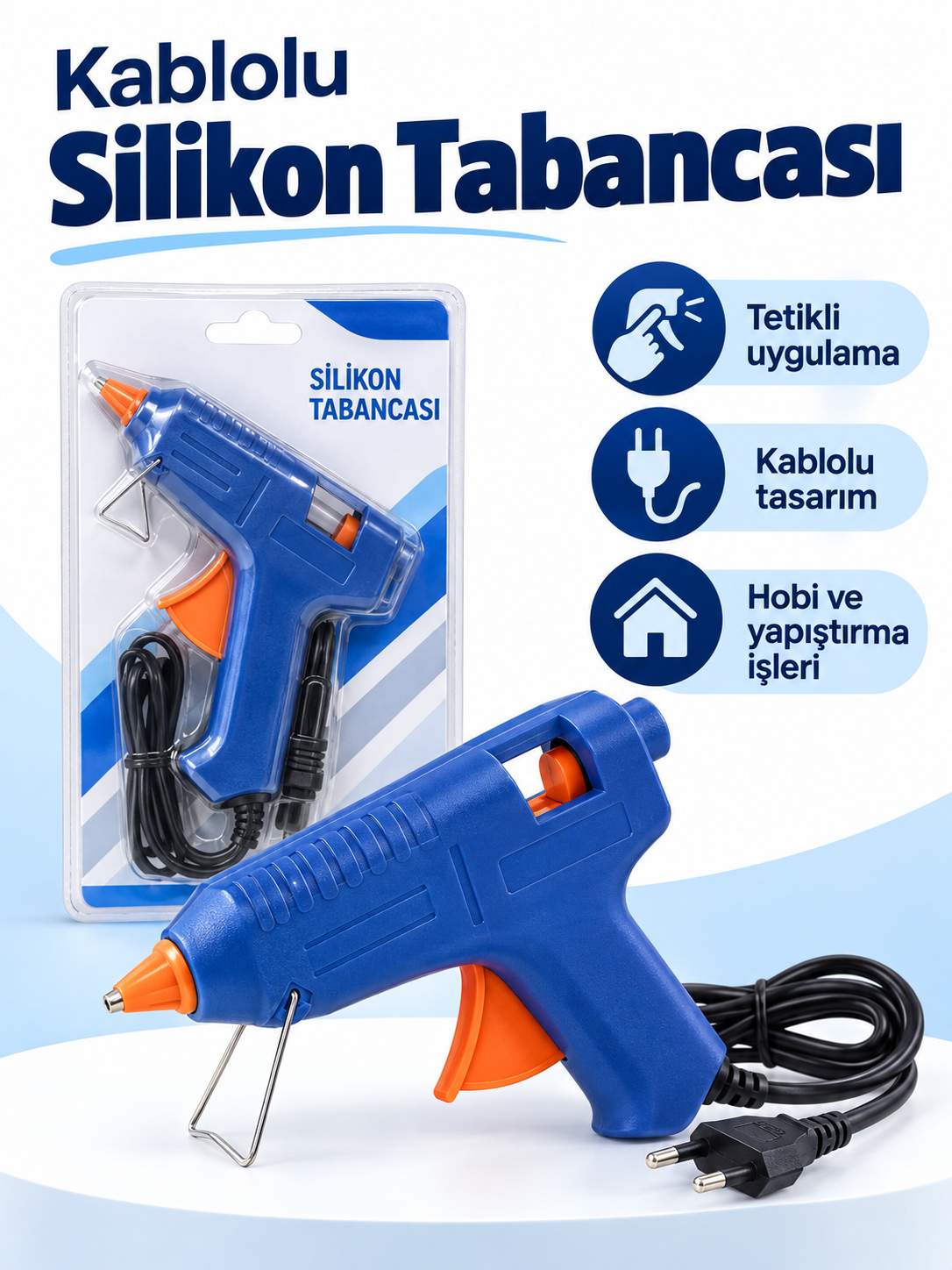 Mavi Gövdeli Kablolu Sıcak Silikon Tabancası – Tetikli Elektrikli Yapıştırma Tabancası Mavi Gövdeli Kablolu Silikon Tabancası ürün bannerı