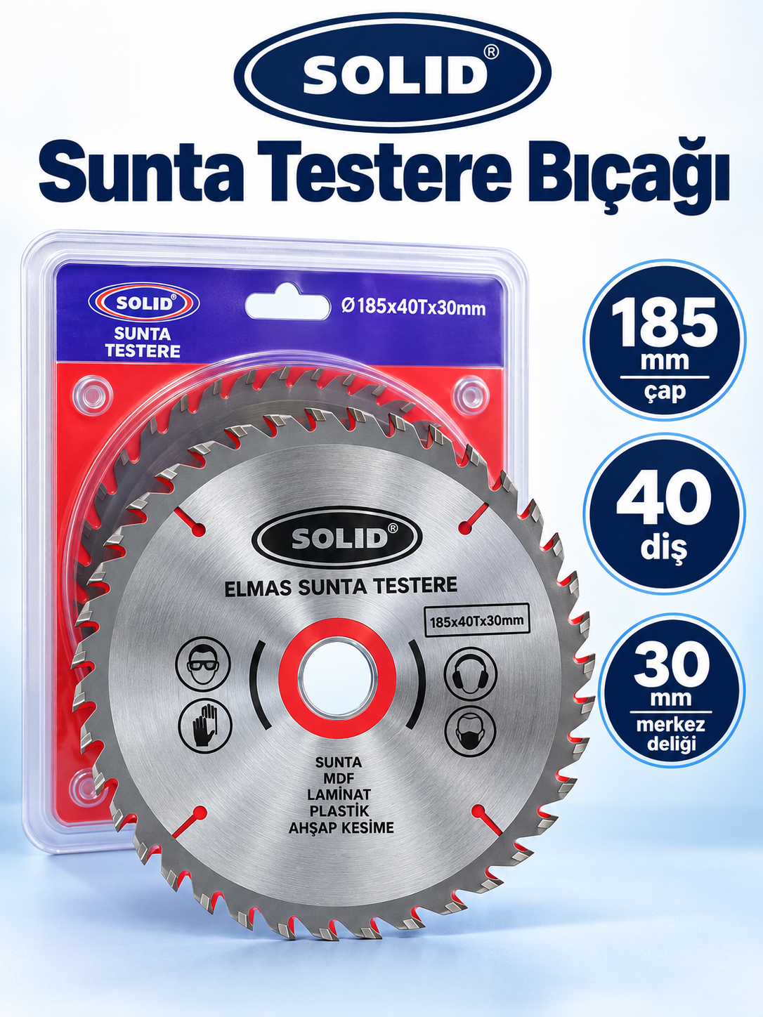 SOSIN Turbo Elmas Kesme Diski – Turbo Kenarlı Dairesel Kesim Diski SOLID 185 mm 40 Diş Sunta Testere Bıçağı ürün bannerı