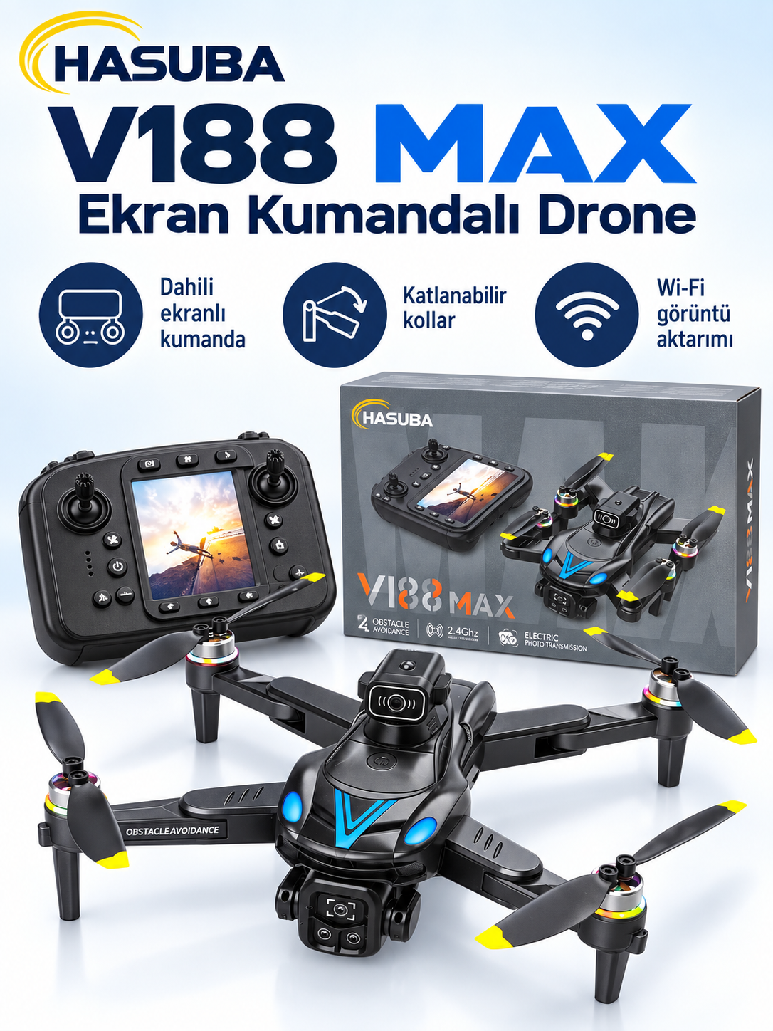 HASUBA V188 MAX Ekranlı Kumandalı Drone – Çift Kamera, Çift Batarya, SD Kart Kayıt ve Taşıma Çantası HASUBA V188 MAX Ekranlı Kumandalı Drone – Çift Kamera, Çift Batarya, SD Kart Kayıt ve Taşıma Çantası