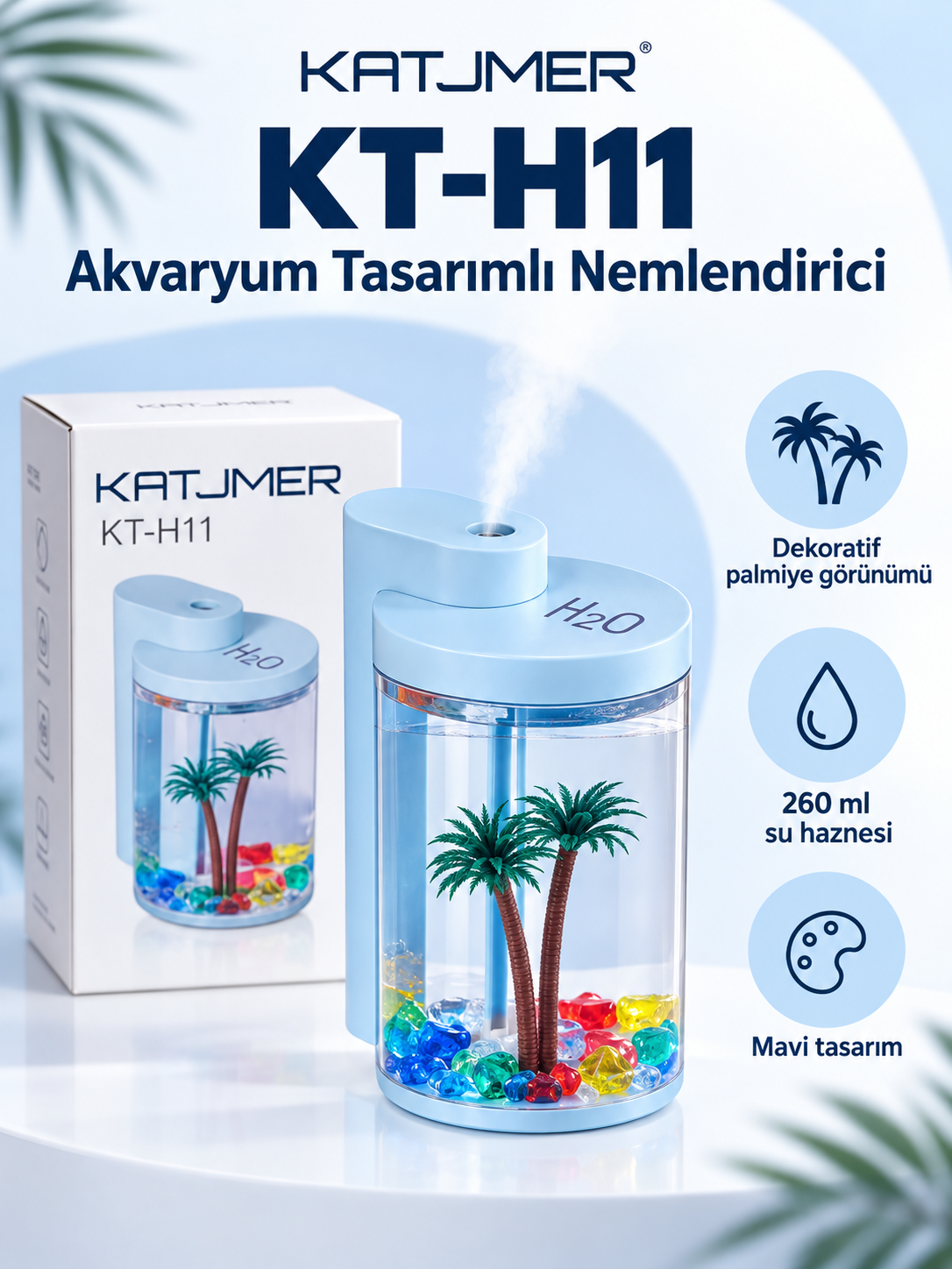 KATJMER KT-H11 Mavi Akvaryum Tasarımlı Nemlendirici 260 ml KATJMER KT-H11 Mavi Akvaryum Tasarımlı Nemlendirici 260 ml ürün bannerı