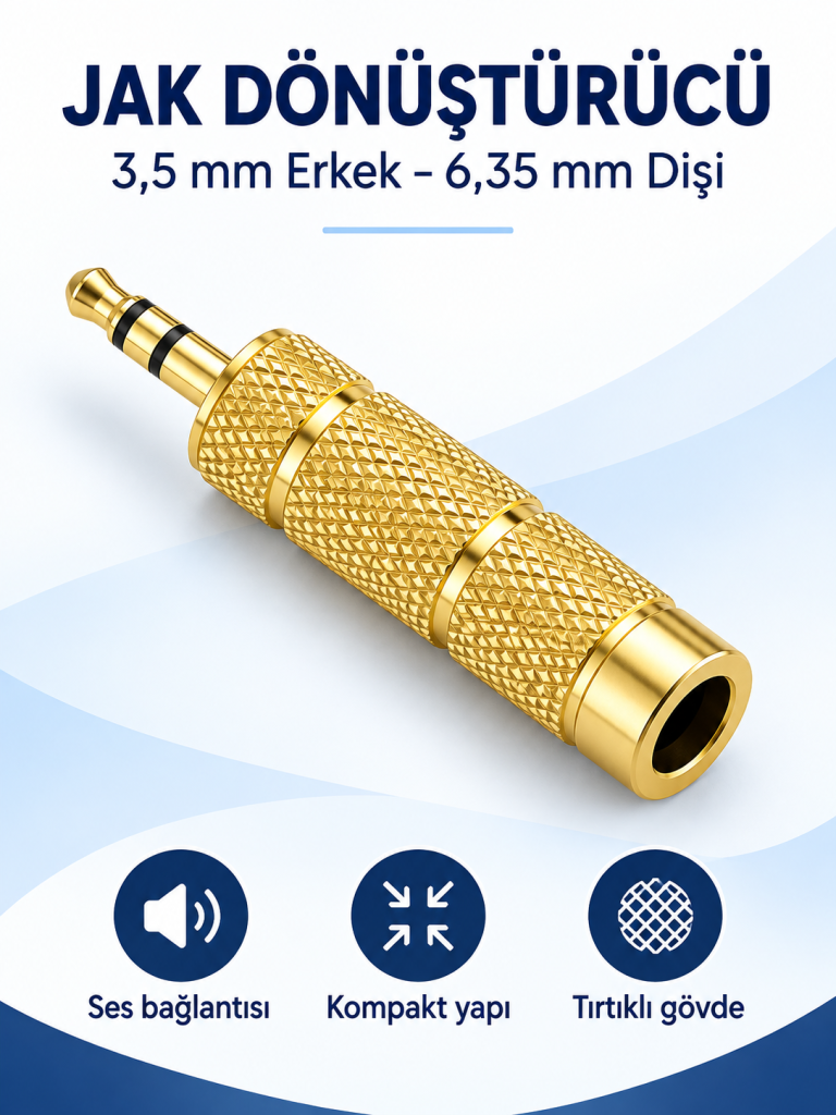 3,5 mm Erkek 6,35 mm Dişi Jak Dönüştürücü ürün bannerı