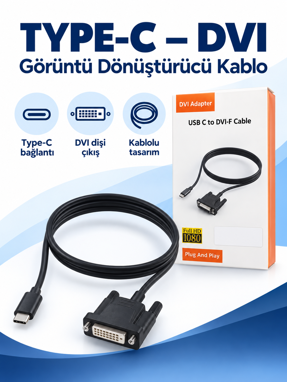 263 typec dvi Type-C DVI Dişi Görüntü Dönüştürücü Kablo ürün bannerı