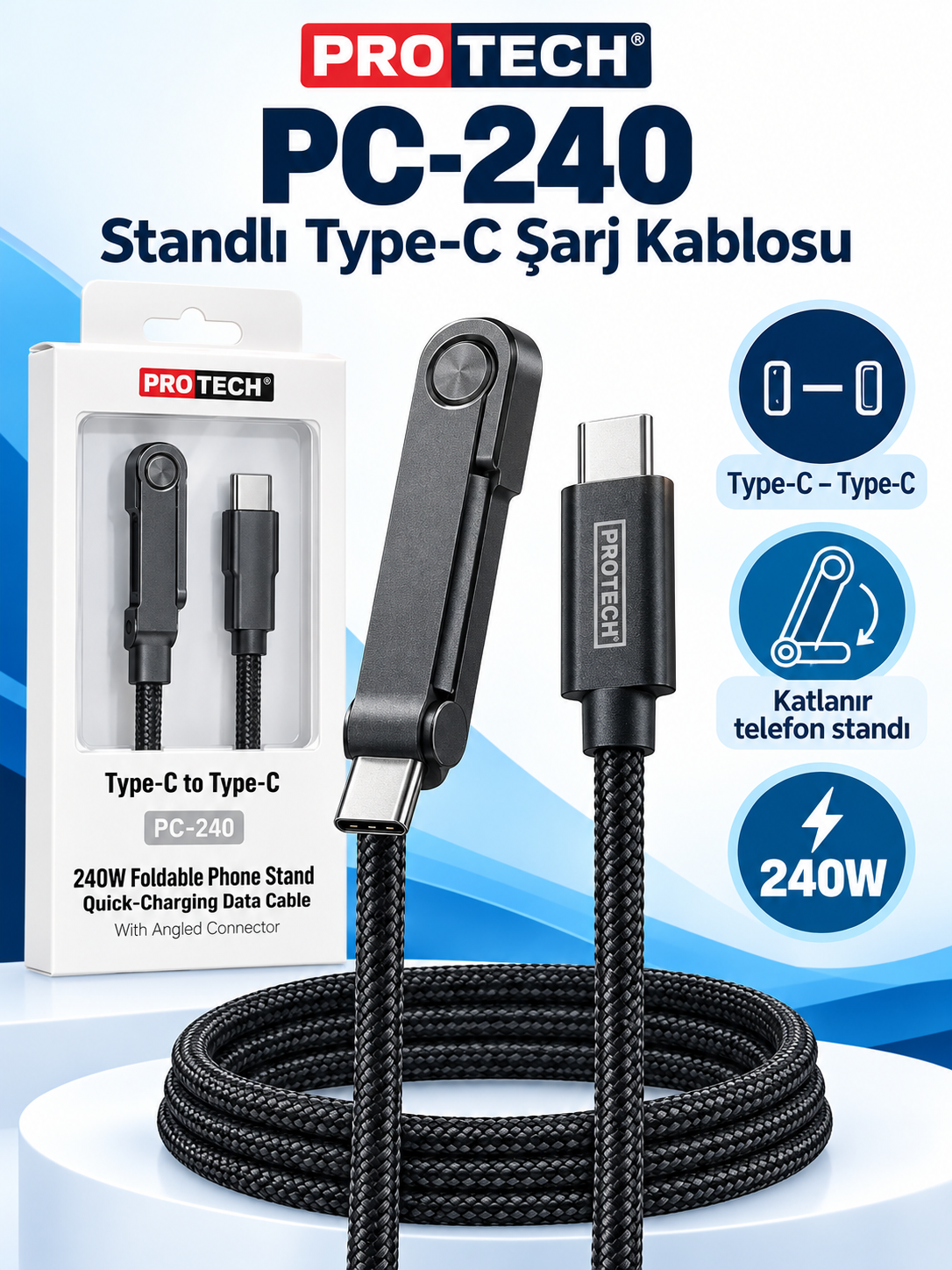 PROTECH PC-240 Standlı Type-C Şarj Kablosu ürün bannerı PROTECH PC-240 Standlı Type-C Şarj Kablosu ürün bannerı