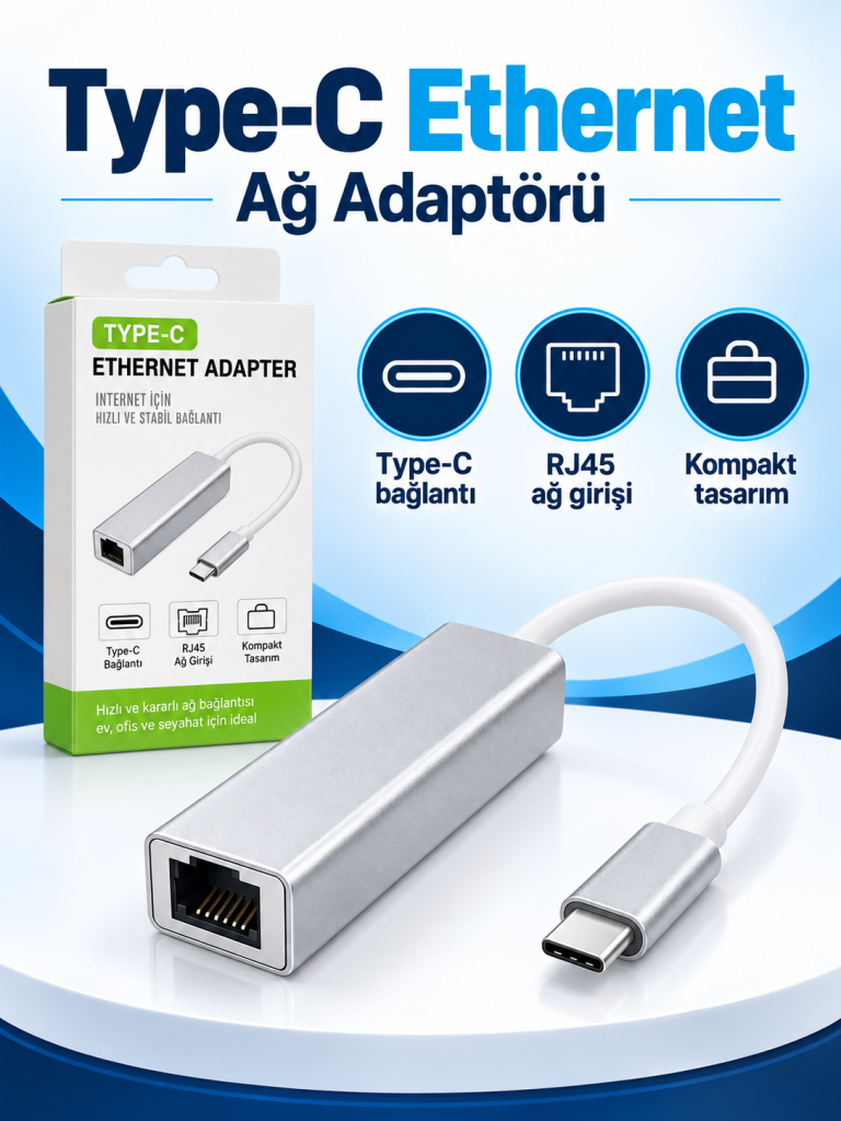 Type-C Ethernet Ağ Adaptörü ürün bannerı