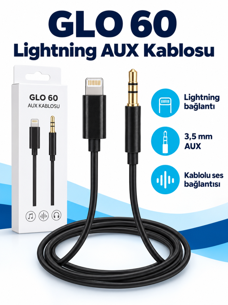 GLO 60 Lightning – 3,5 mm AUX Ses Kablosu ürün bannerı