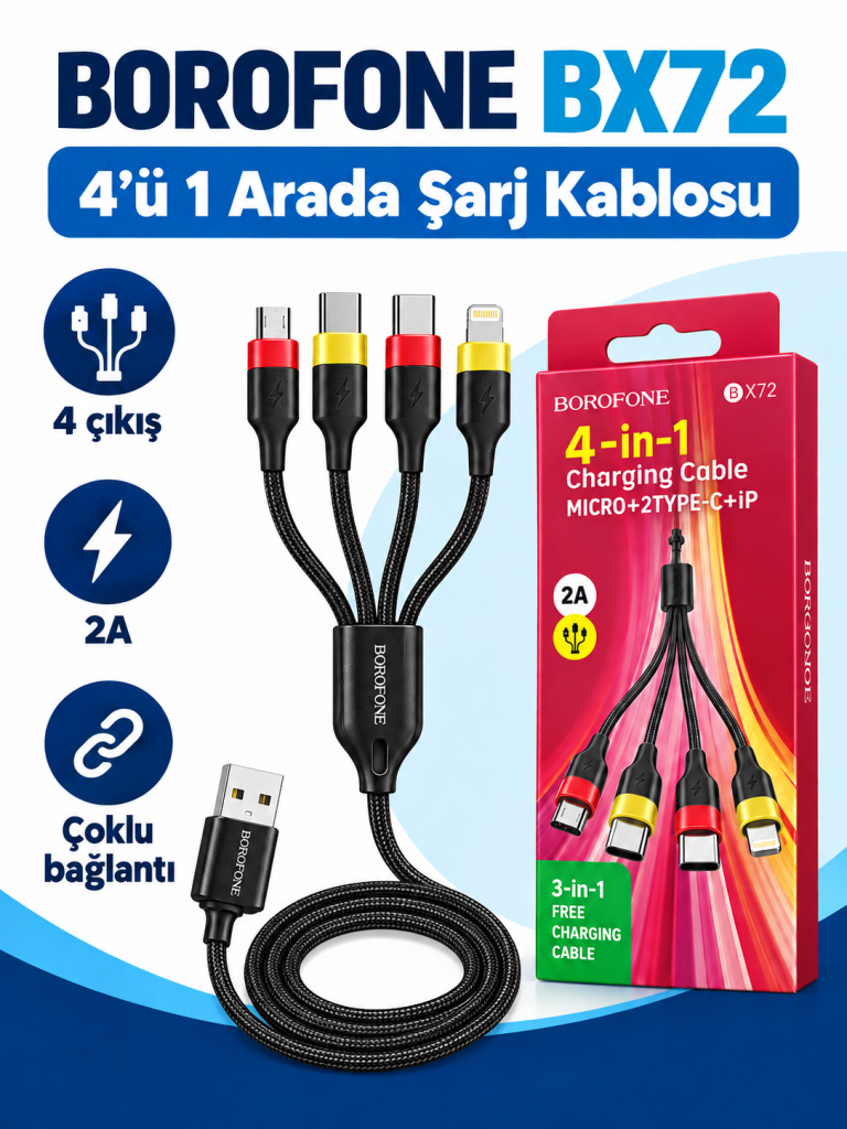 Borofone BX72 4’ü 1 Arada Şarj Kablosu ürün bannerı