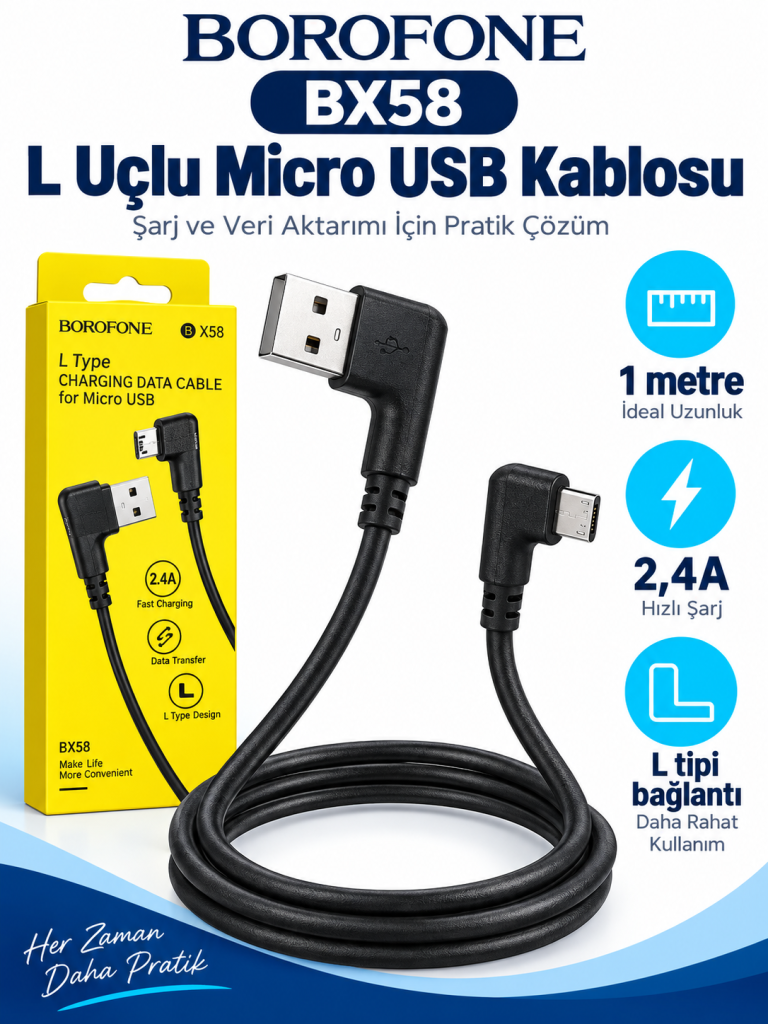 Borofone BX58 L Uçlu Micro USB Şarj Kablosu ürün bannerı