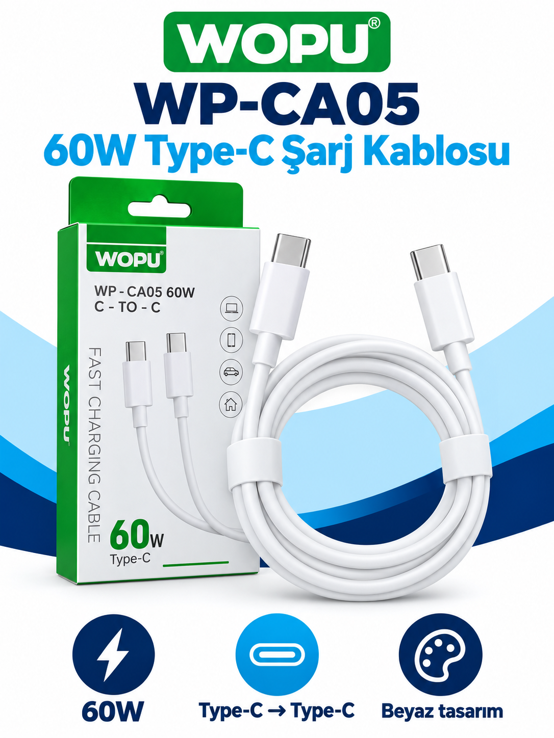 305 wopu wpca05 WOPU WP-CA05 60W Type-C – Type-C Şarj Kablosu ürün bannerı