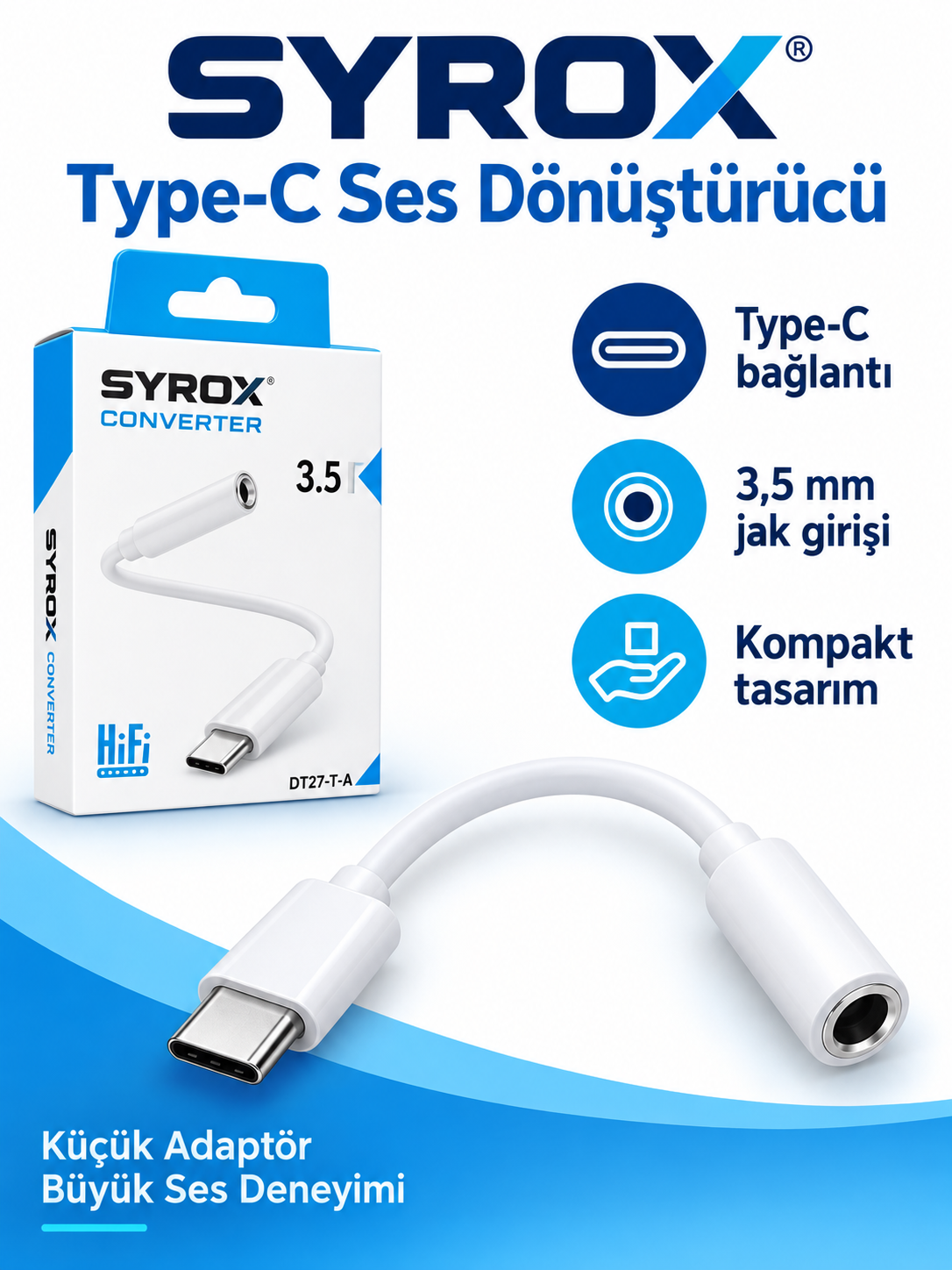 306 syrox typec jak Syrox Type-C – 3,5 mm Ses Dönüştürücü ürün bannerı