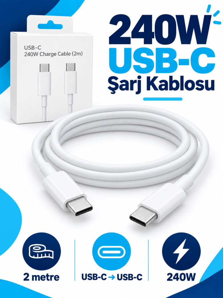 240W USB-C Şarj Kablosu 2 Metre ürün bannerı