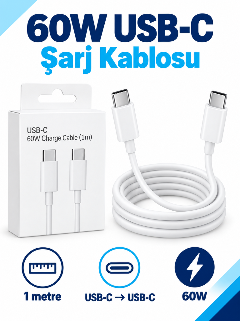 60W USB-C Şarj Kablosu 1 Metre ürün bannerı