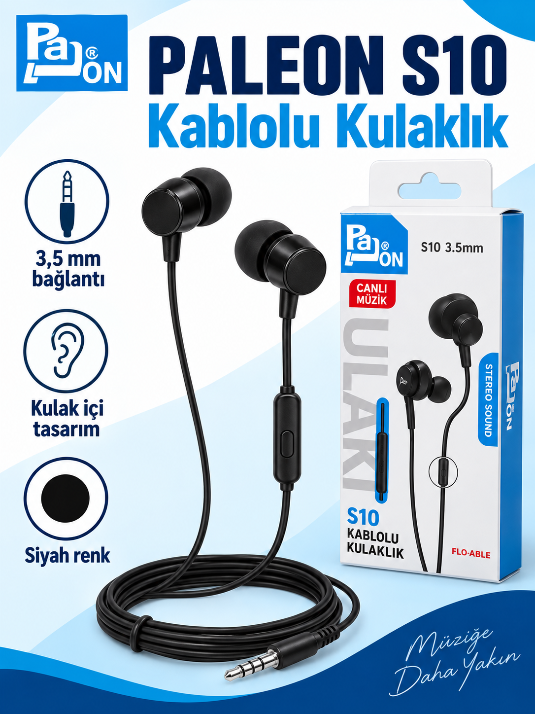 PALEON S10 siyah 3,5 mm jaklı silikon uçlu kablolu kulak içi kulaklık Paleon S10 3,5 mm Kablolu Kulaklık ürün bannerı