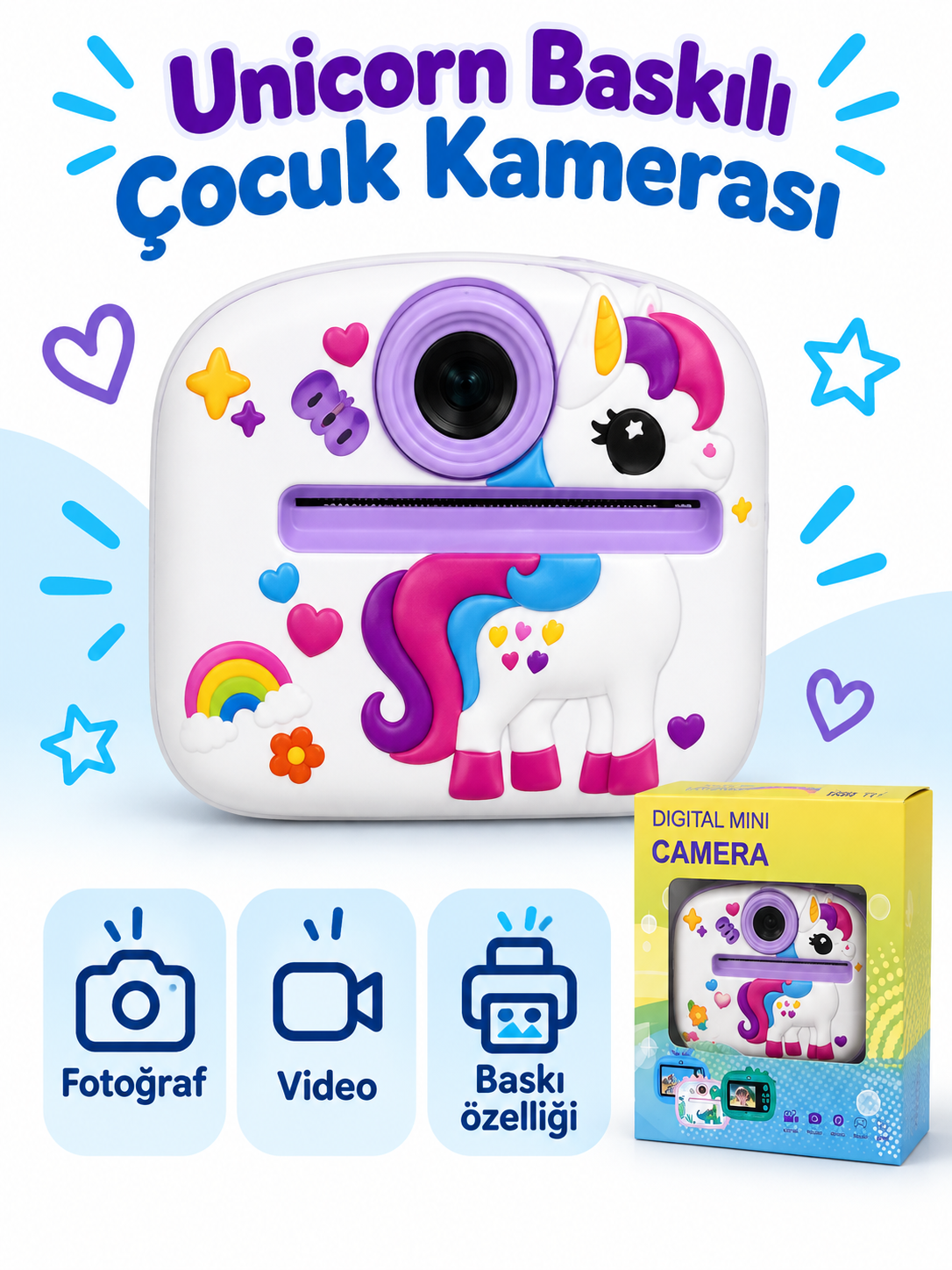 320 unicorn baskili kamera Unicorn Baskılı Çocuk Kamerası ürün bannerı
