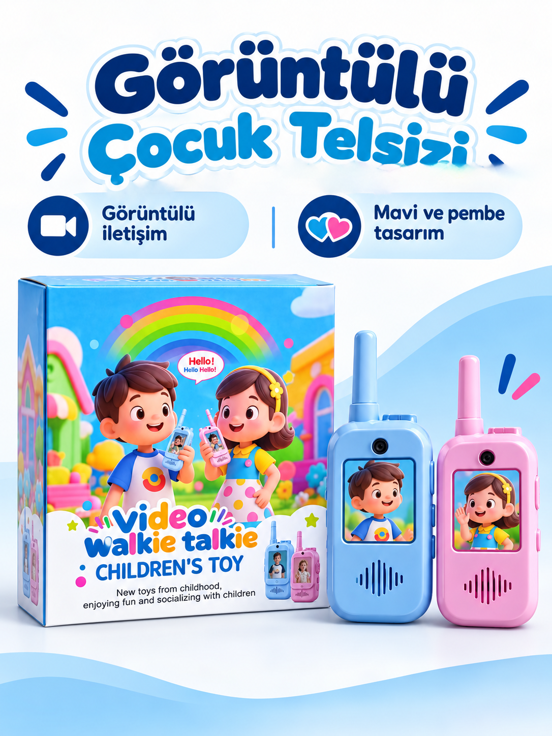 Görüntülü Çocuk Telsizi – Kameralı Mavi ve Pembe İkili Telsiz Seti Görüntülü Çocuk Telsizi – Kameralı Mavi ve Pembe İkili Telsiz Seti