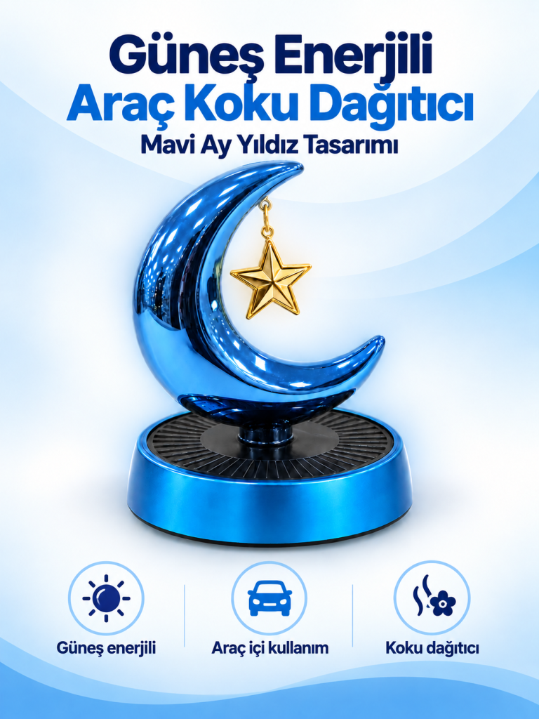 Mavi Ay Yıldız Güneş Enerjili Araç Koku Dağıtıcı ürün bannerı