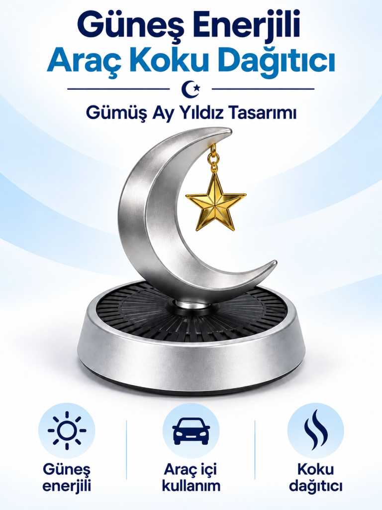 Gümüş Ay Yıldız Güneş Enerjili Araç Koku Dağıtıcı ürün bannerı