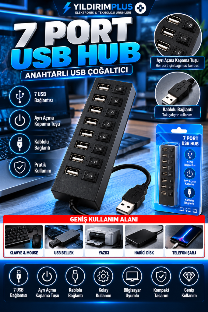 7 port usb hub teknoloji reklamı