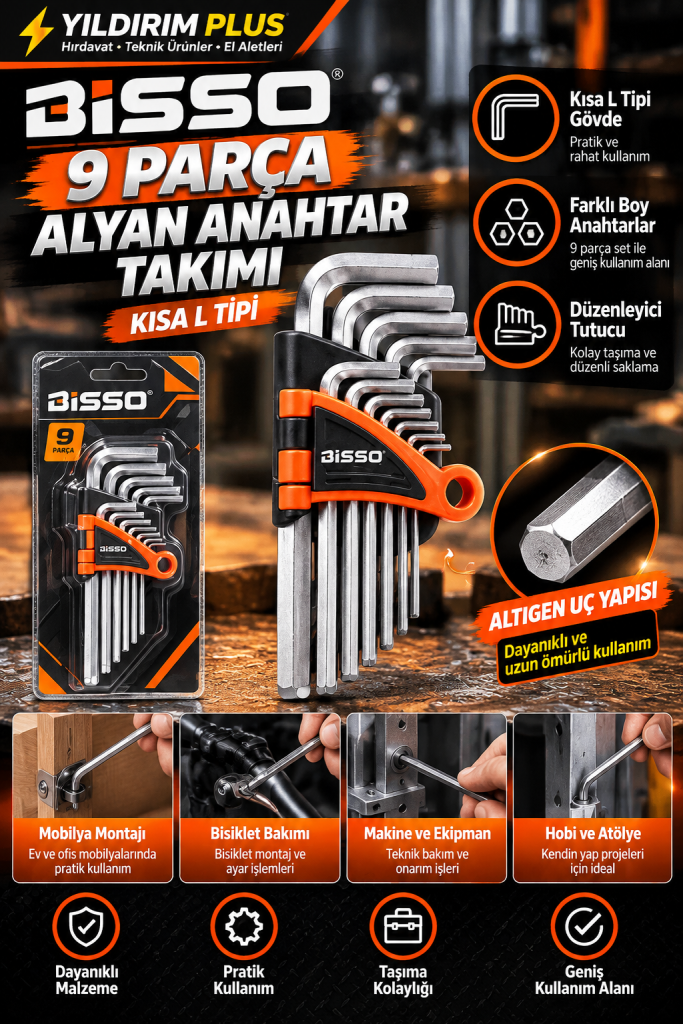 bisso 9 parça alyan anahtar takımı