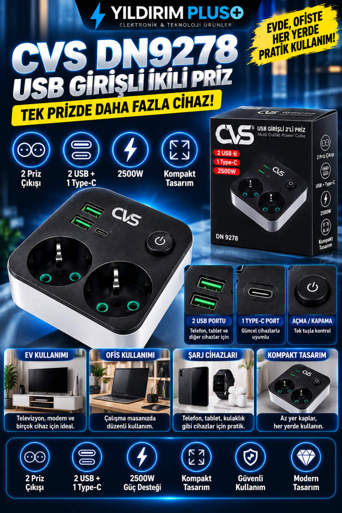 cvs dn9278 usb’li priz tanıtım afişi