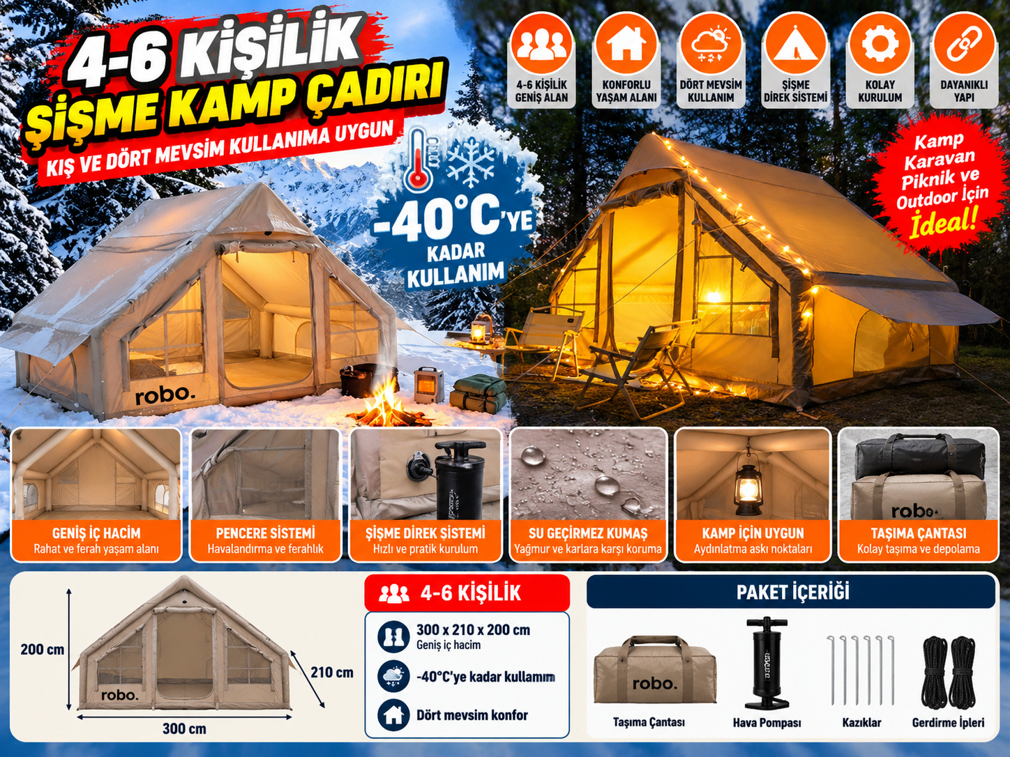 4-6 Kişilik Şişme Kamp Çadırı – Dört Mevsim Kullanıma Uygun Geniş Aile Çadırı 4-6 Kişilik Şişme Kamp Çadırı – Dört Mevsim Kullanıma Uygun Geniş Aile Çadırı