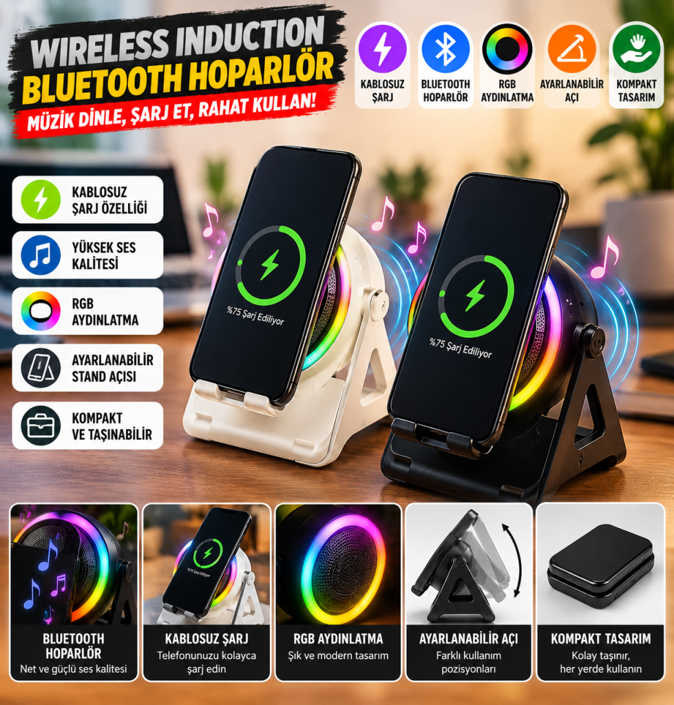 ZJ-W08 Kablosuz Şarjlı Telefon Standlı Bluetooth Hoparlör