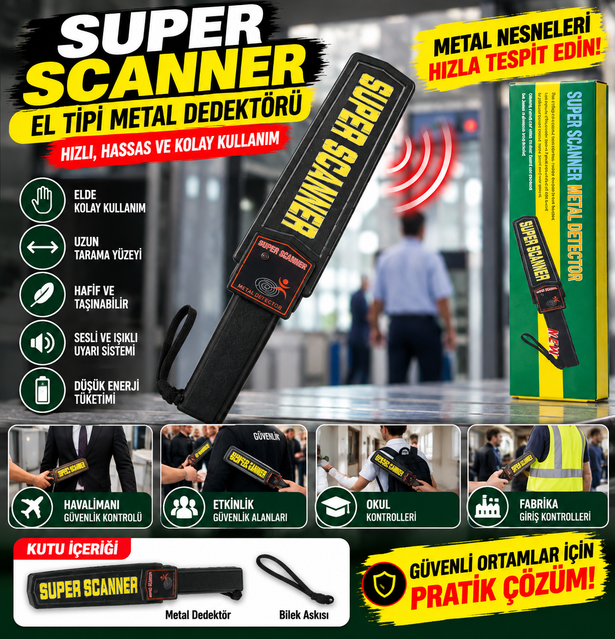 Super Scanner el tipi metal dedektörü Super Scanner el tipi metal dedektörü