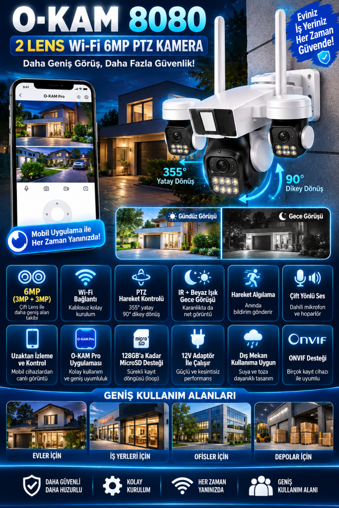 O-KAM 8080 Wi-Fi PTZ Kamera ürün görünümü