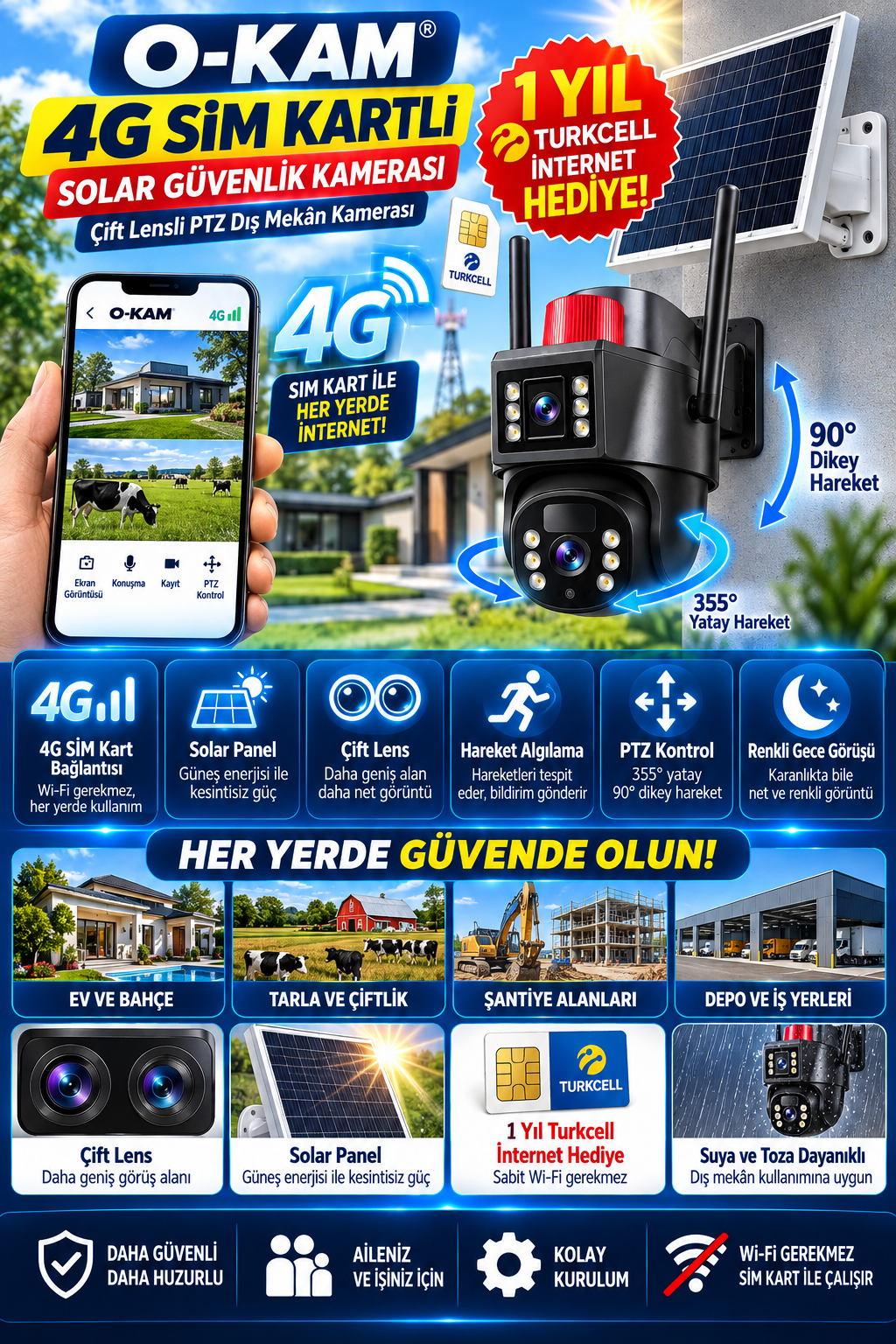 O-KAM 4G Solar Kamera | Çift Lens + 1 Yıl Turkcell İnternet O-KAM 4G Solar Kamera | Çift Lens + 1 Yıl Turkcell İnternet