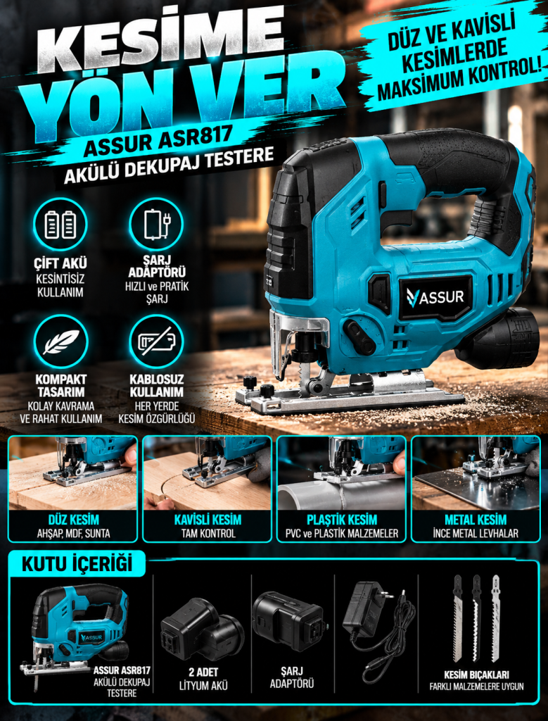 ASSUR ASR817 12V Çift Akülü Dekupaj Testere – Şarjlı, Kablosuz Kesim Makinesi