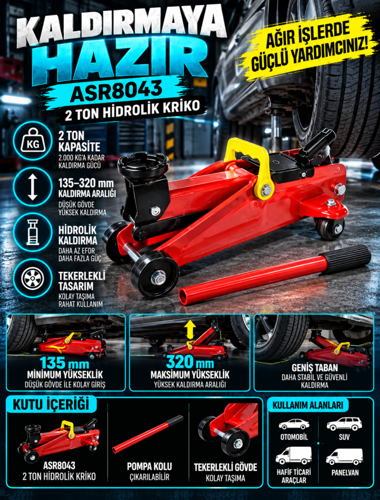 ASR8043 2 Ton Hidrolik Arabalı Kriko