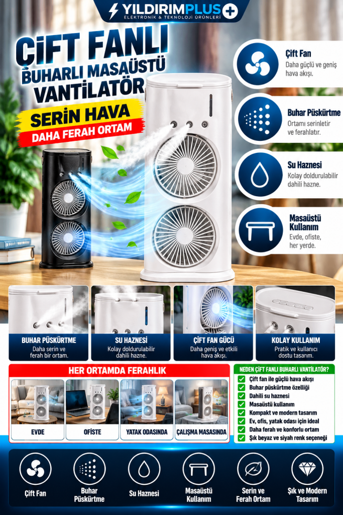 Çift fanlı buharlı vantilatör reklamı