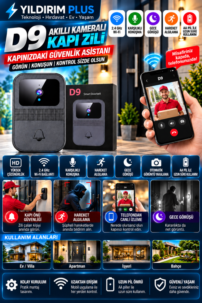 d9 akıllı kameralı kapı zili tanıtımı