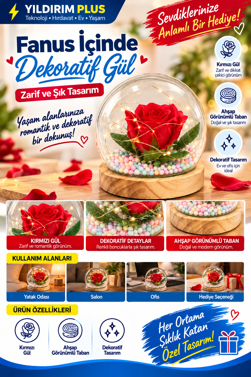 fanus İçinde dekoratif gül (1) fanus İçinde dekoratif gül (1)