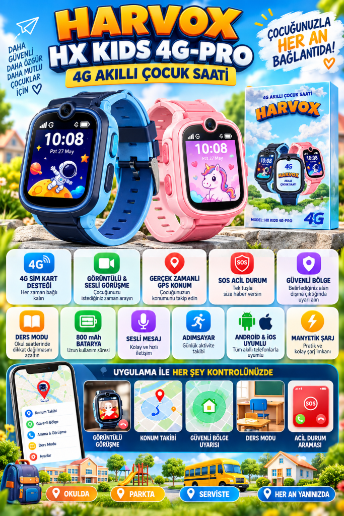harvox hx kids 4g pro 4g görüntülü görüşmeli çocuk akıllı saati
