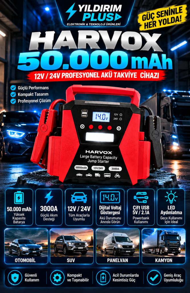 harvox 50.000 mah profesyonel akü takviye cihazı
