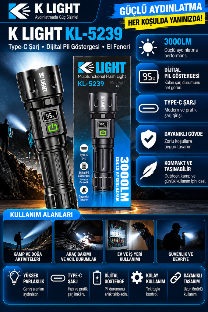 k light kl 5239 güçlü aydınlatma