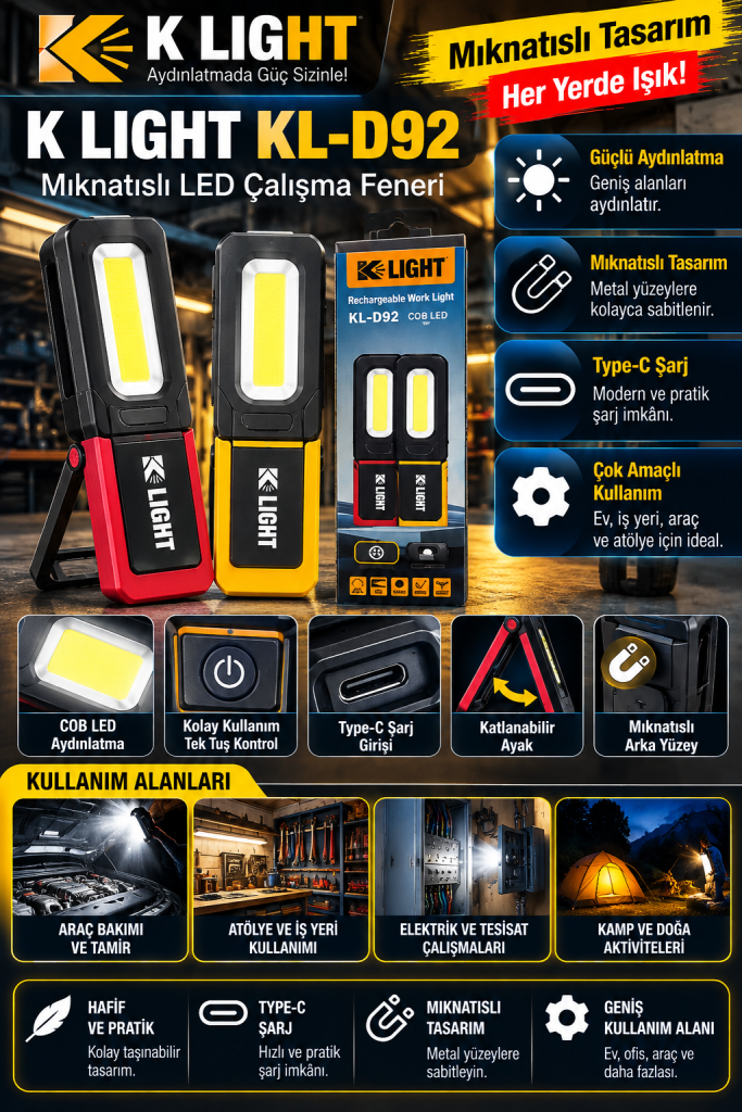 k light kl d92 mıknatıslı led fener